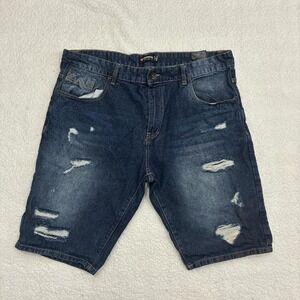 Southpole Distressed Denim Shorts – Dark Wash with Frayed Details